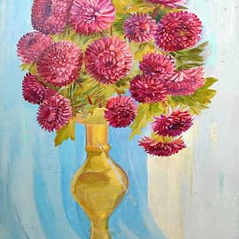 Этюд Астры в золотой вазе