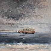 Старая баржа на реке ( в видеоразделе есть видео этой картины)