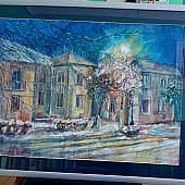 Зимний вечер в городке. (1), художник Елена Наумова