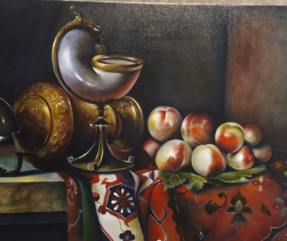 Натюрморт с персиками и чашей наутилуса