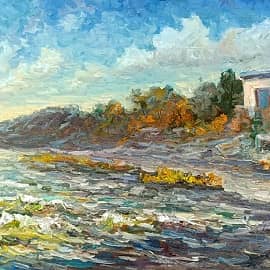 Домики у берега. Пленэр. Живопись ZhNataly.