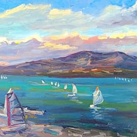 Регата. Убегающие яхты. Серия яхт-клуб, пленэр ZhNataly