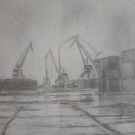 Краны в порту. Ливень.