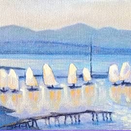 Швертботы Оптимист в яхт-клубе. День и ночь. День. Серия Яхт-клуб. Светофизика в живописи ZhNataly