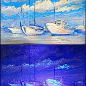 Белые яхты, синее море. Серия Яхт-клуб. День и ночь. Проект светофизика в живописи ZhNataly (1), художник ZhNataly