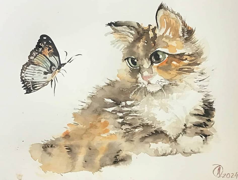 Кошка с бабочкой