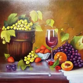 "Натюрморт с бокалом вина и фруктами"