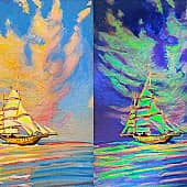 Фрегат. День и ночь. Проект светофизика в живописи ZhNataly. Светящаяся (1), художник ZhNataly