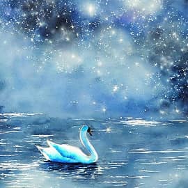 Картина "Белый лебедь на пруду"