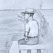 Зарисовка. Папа на отдыхе в Геленджике. 1957 год