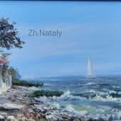 Домики у воды, морской пейзаж ZhNataly, живопись маслом ЖуравлёваАрт, картина, пленэр