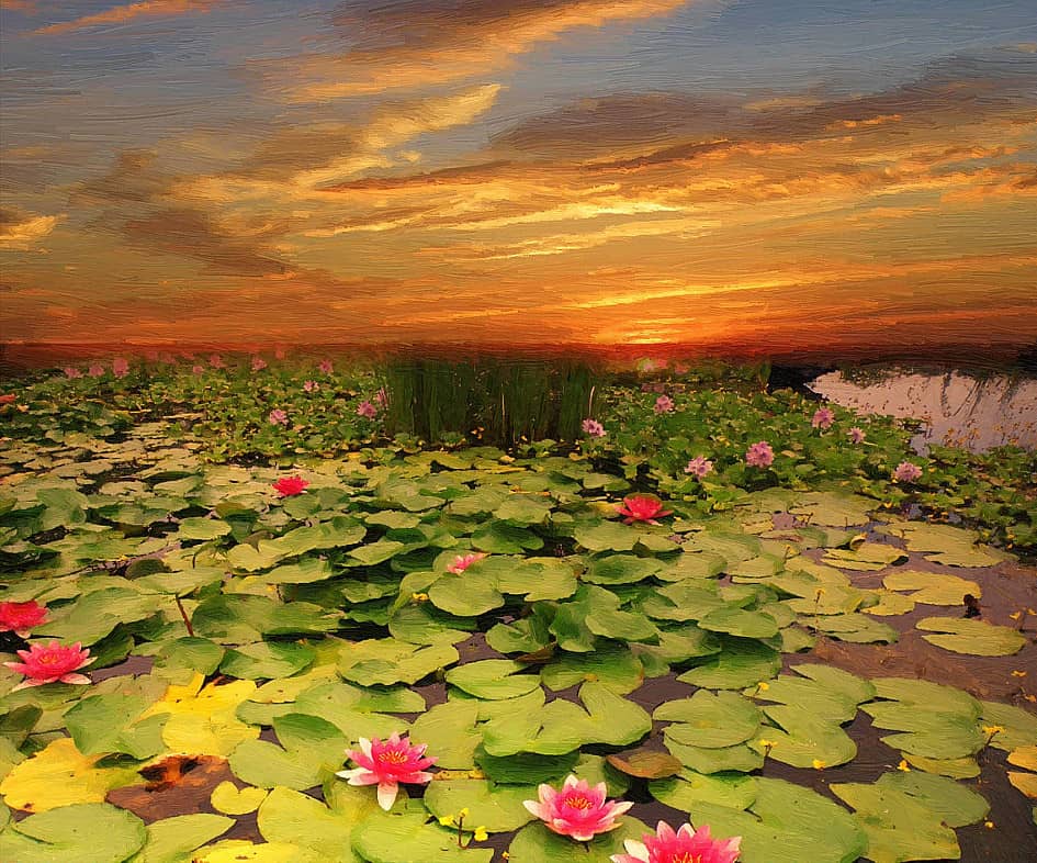 Закат на озере.