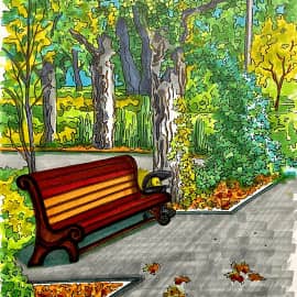 Скамейка в парке. Скетч.