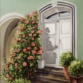 Розовый куст у входа, художник Светлана