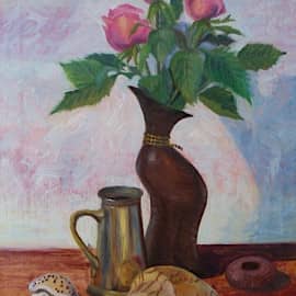 Натюрморт с розами и ракушками