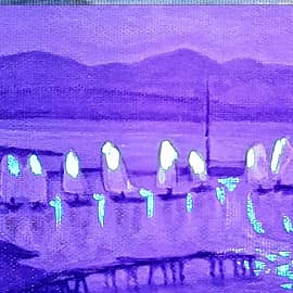 Швертботы Оптимист в яхт-клубе. День и ночь. Серия Яхт-клуб. Светофизика в живописи ZhNataly