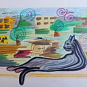 Городская суета это шоу для кота (рисунок-шутка)