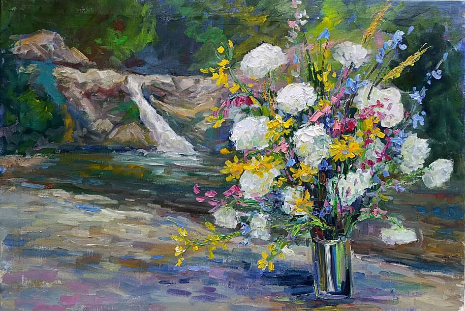 Полевые цветы на водопаде Жане. Серия натюрморт под открытым небом, пленэр  ZhNataly.