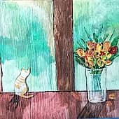 Цветы и котик