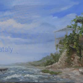 Домики у воды, Азовское море, морской пейзаж ZhNataly, пленэрная живопись маслом