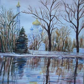 Храм на берегу реки. Москва.