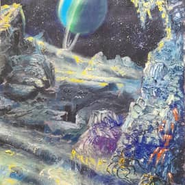 Вид на Уран с его луны Оберона.