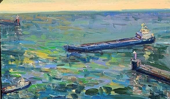 Сухогруз входит в гавань. Пленэр ZhNataly