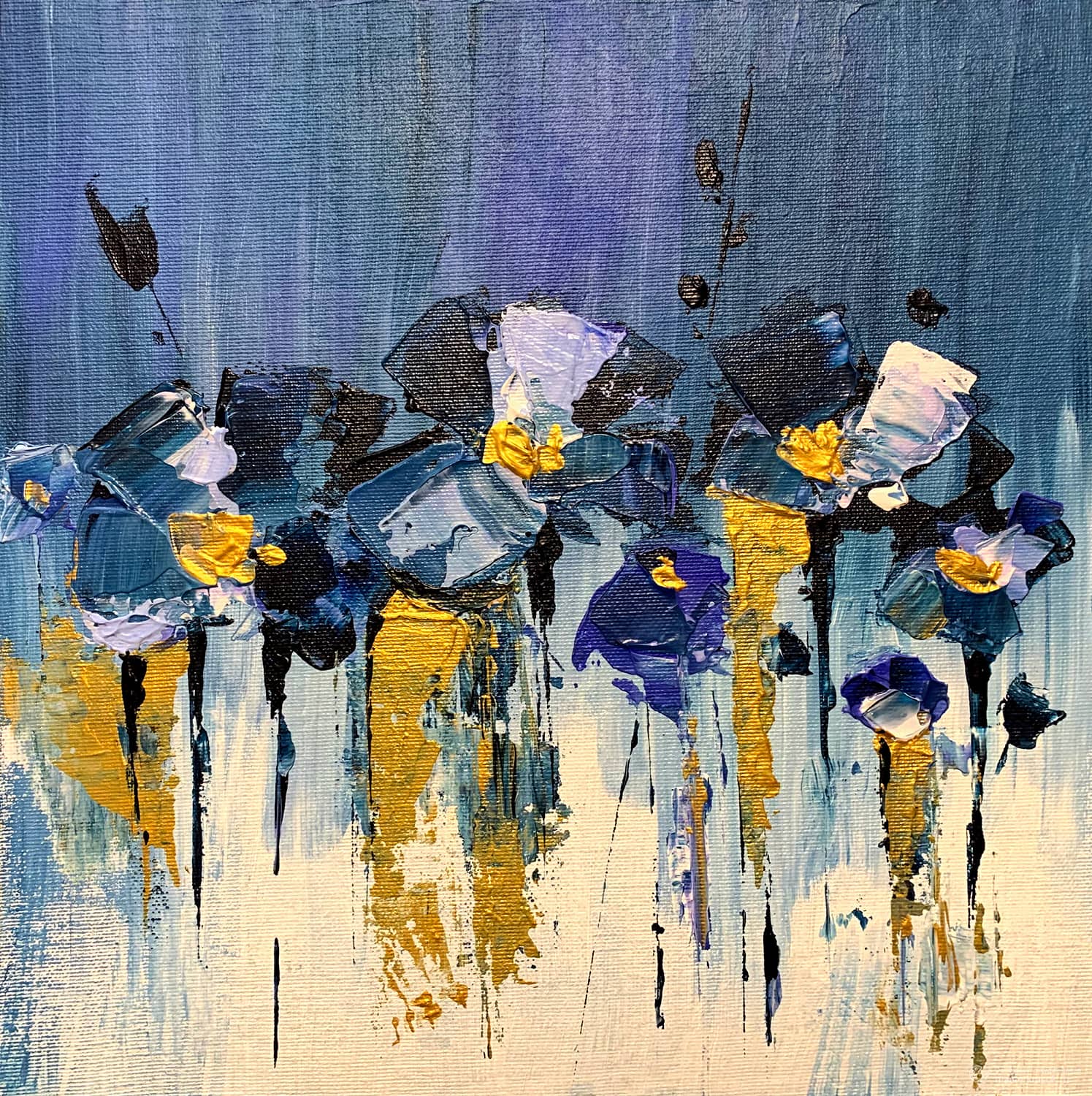 Картина «Синие цветы» Картон, Акрил 2021 г.