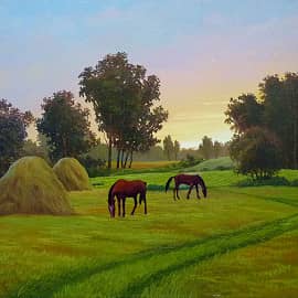 Вечер. Стога сена