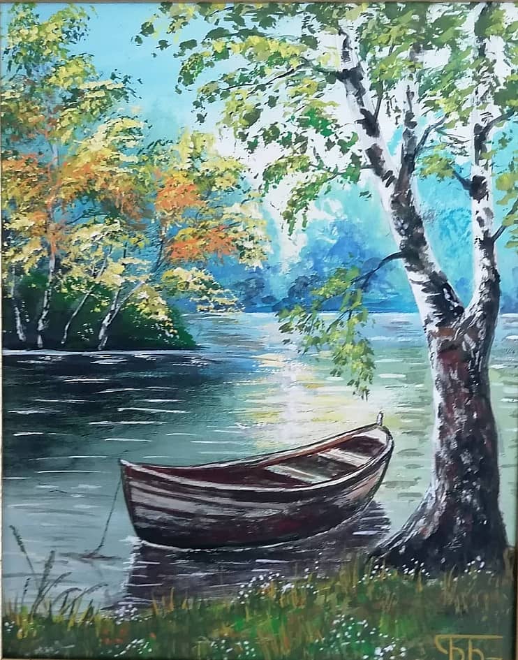 Лесное озеро, лодка