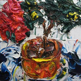 Картина Красная Азалия Натюрморт цветы Екатерина Лебедева художник