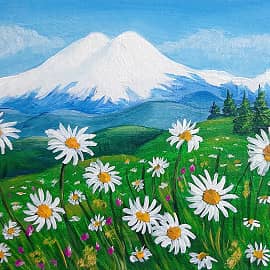 эльбрус с ромашками