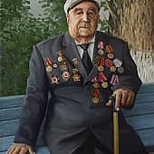 Портрет ветерана ВОВ  А.И. Калашникова, художник Геннадий Литвиненко
