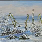 Зима в порту. Пленэрная живопись ZhNataly. Картина из серии "Портовые зарисовки"