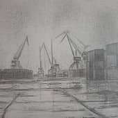 Краны в порту. Ливень.