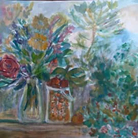 Цветы и яблочки на даче