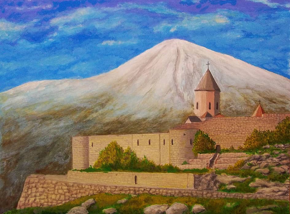 Картина «Монастырь Хор Вирап у горы Арарат» Холст, Акрил 2022 г.