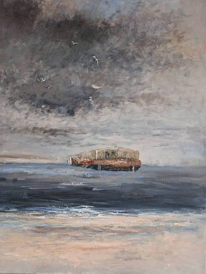 Старая баржа на реке ( в видеоразделе есть видео этой картины)