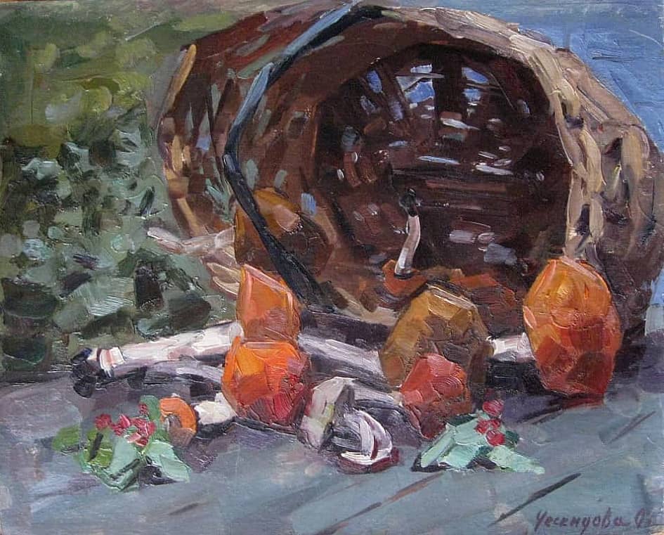 натюрморт корзинкой и грибами