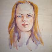 Старый портрет девушки, акварель 90-е