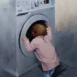 Внучка за стиркой.