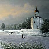 Храм Покрова зимой, художник Геннадий Литвиненко