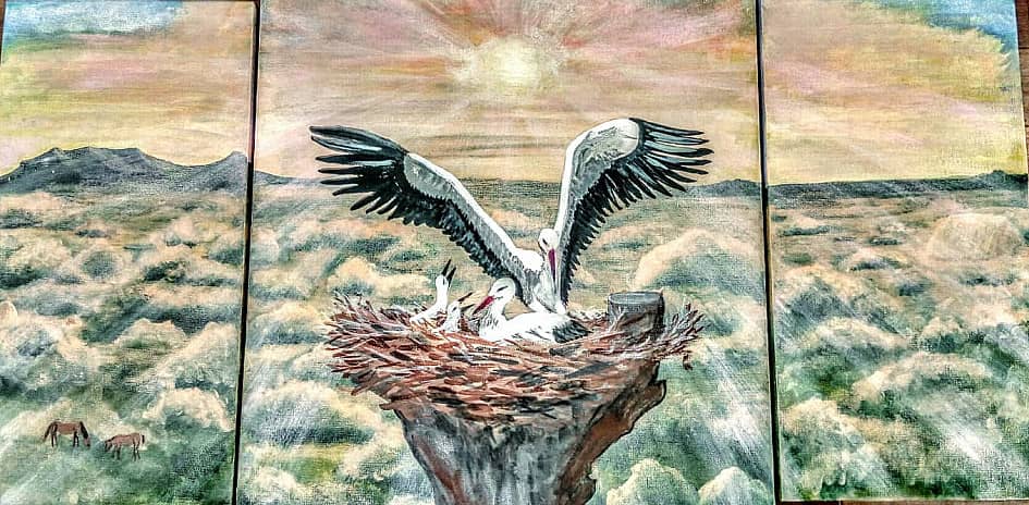 Семья...Модульная картина из 3-х холстов.