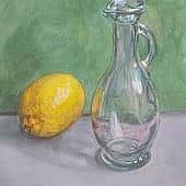 учебный натюрморт, лимон и стекло