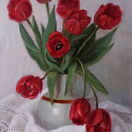 Букет красных тюльпанов.