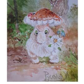 Белый гриб 2020  12.5х18   бумага акварель