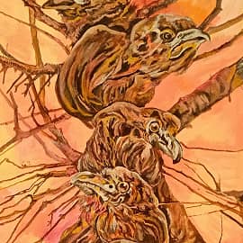 лесной пожар.вороны.