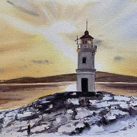 Зимний маяк на закате