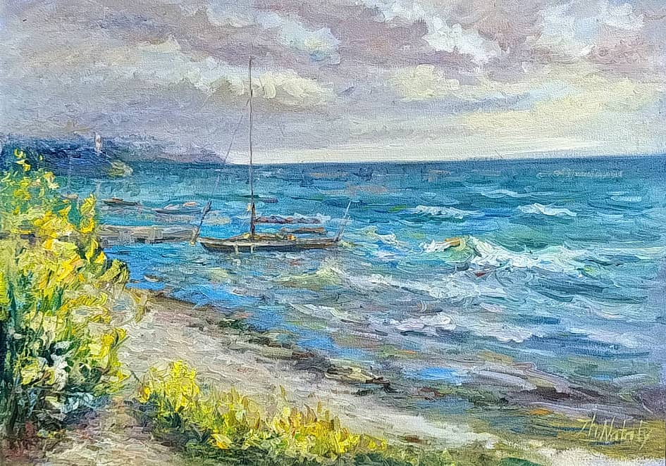Лето. Море. Сурепка цветёт. Кучевка собирается. Пленэр ZhNataly