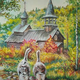 Гуси у церкви.